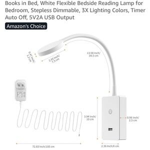 New! White Flexible Bedside Reading Lamp with USB Output & Remote